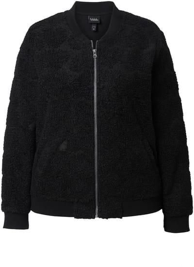 Ulla Popken - Dames - Bomberjack van teddy harten collegekraag lange mouwen - Zwart - Maat 42+