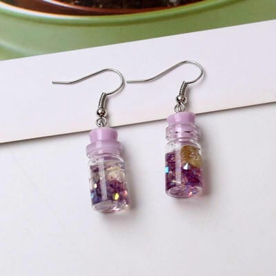 Boucles d'oreilles Bouteilles de Fleurs Simulation Créative Mode pour Femmes Mignon Fait Main Nature Coquillage Océan Dérive Bijou Drôle Cadeau gray