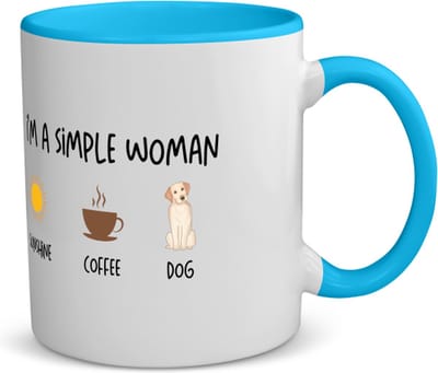 Akyol - i'm a simple woman sunshine, coffee, dog koffiemok - theemok - blauw - Quotes - vrouwen die simpel zijn - quotes - verjaardagscadeau - verjaardag - cadeau - kado - geschenk - gift - 350 ML inhoud
