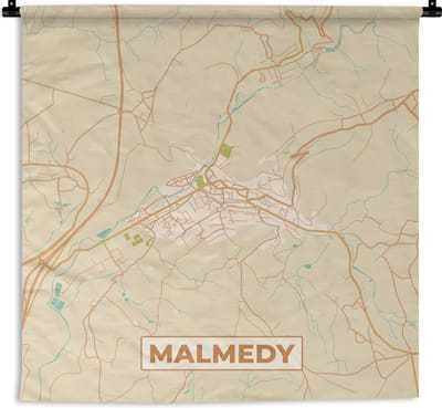 Wandkleed - Wanddoek - Stadskaart - Vintage - Kaart - Plattegrond - Malmedy - 180x180 cm - Wandtapijt