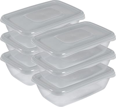 Hega Hogar Vershoudbakjes - set 6x stuks - 0.9 liter - transparant/grijs - L20 x B12 x H8 cm - Mealprep - Maaltijden bewaren