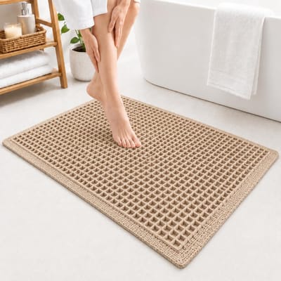 VHV - Badmat - wafel badmat met kwastjes - superabsorberend, antislip en machinewasbaar - voor badkamervloer en douche