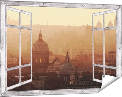 Gards Tuinposter Doorkijk Rome Stad bij Zonsopgang - 120x80 cm - Tuindoek - Tuindecoratie - Wanddecoratie buiten - Tuinschilderij
