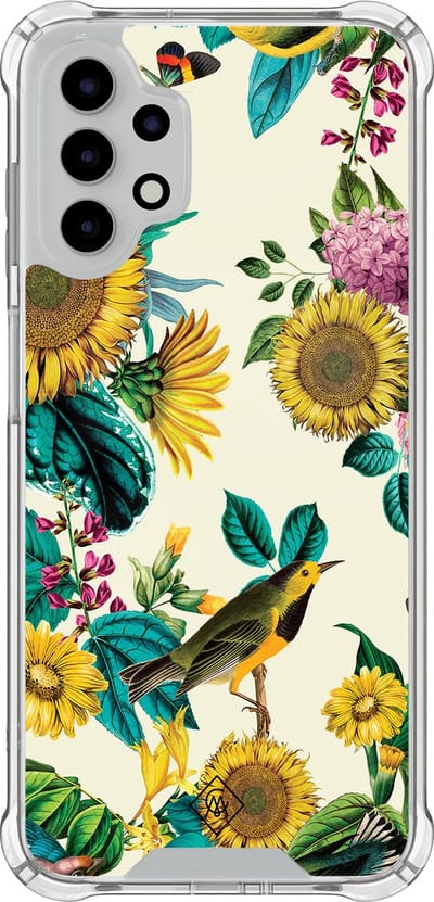 Casimoda® hoesje - Geschikt voor Samsung Galaxy A13 4G - Zonnebloemen / Bloemen - Shockproof case - Extra sterk - TPU/polycarbonaat - Multi, Transparant