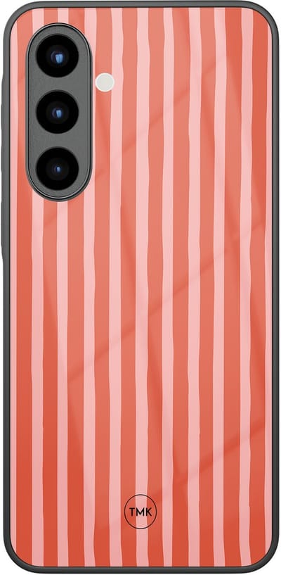 Hoesje geschikt voor Samsung Galaxy A57 - Streepjes - Roze - TPU luxe case (glossy toplaag) - Print - Hardcase backcover zwart