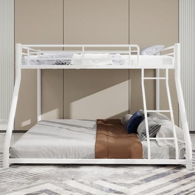 Pugsdrly Metalen stapelbed Twin Over Full, stevig metalen stapelbedframe, stapelbed Twin Over Full met ladder en veiligheidsrail over de hele lengte voor tieners en volwassenen, geruisloos