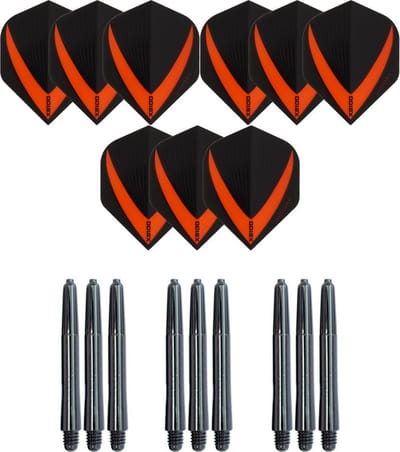 3 sets (9 stuks) Super Sterke – Oranje - Vista-X – darts flights – inclusief 3 sets (9 stuks) - medium - darts shafts