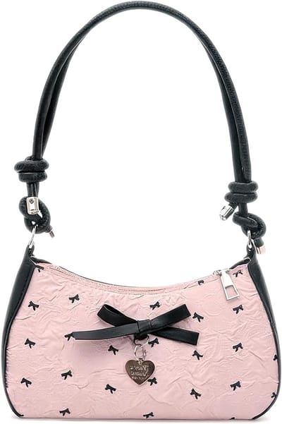 Schattige Handtas voor Meisjes met Strikpatroon - PU Leren Schoudertas, Verstelbare Y2K Crescent Moon Tas in Roze, Perfect voor Elke Gelegenheid