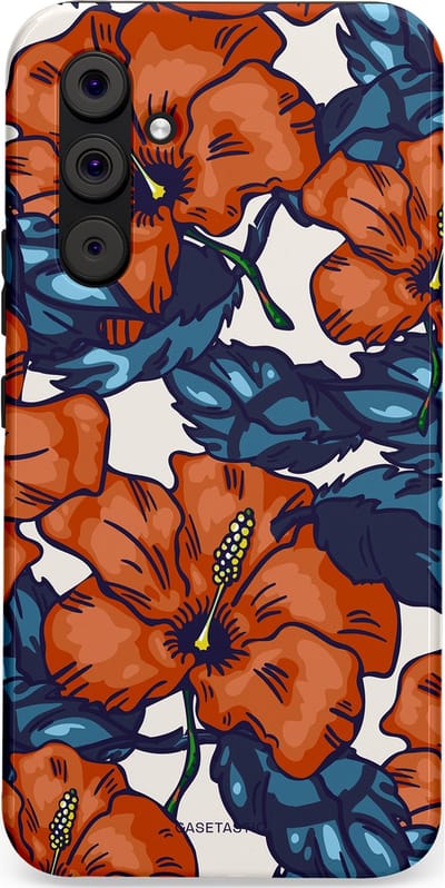 Casetastic hoesje geschikt voor Samsung Galaxy A54 (2023) 5G - Dubbellaagse bescherming - Exotische paradijs - Fashion Case - Terracotta Donkerblauw Bruin Donkergrijs