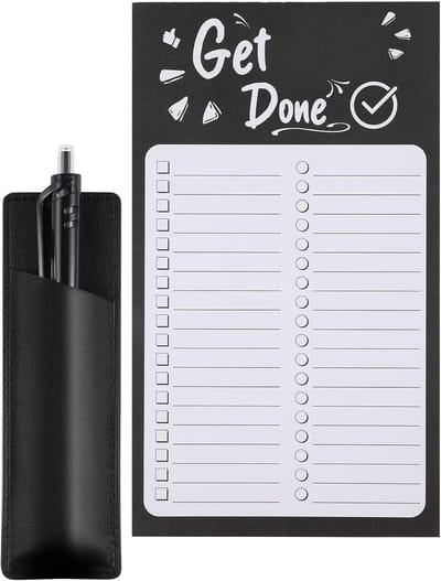 Magnetische boodschappenlijst met PU leren penhouder voor dagelijkse organisatie en efficiënt winkelen