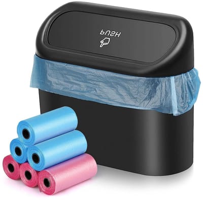 Ronte - Opvouwbare auto-vuilnisemmer mini-opbergdoos - 100 stuks vuilniszakken - 15,5 cm x 6,5 cm x 14 cm - Zwart