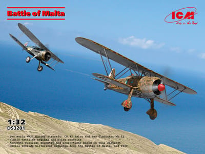 ICM Modelbouwpakket Vliegtuigen - DS3201 Slag om Malta WWII - Fiat CR.42 Falco - Gloster Sea Gladiator Mk. II - Propellervliegtuigen Plastic - 1:32 - Modelbouw