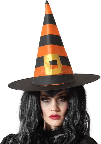 Halloween heksenhoed Stripes - one size - zwart/oranje - meisjes/dames - verkleed hoeden