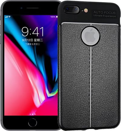 Peachy Litchi Grain lederen geschikt voor iPhone 7 Plus 8 Plus TPU hoesje - Zwart