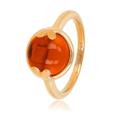 My Bendel - Ring met Hartjesdetail en Ronde Glassteen • Amber - met Luxe Cadeauverpakking | Sieraden Voor Dames | Maat 17.00 Mm / Maat 53