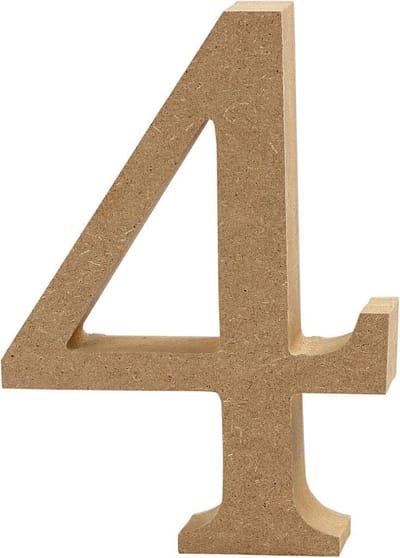Cijfer, 4, H: 13 cm, dikte 2 cm, 1 stuk