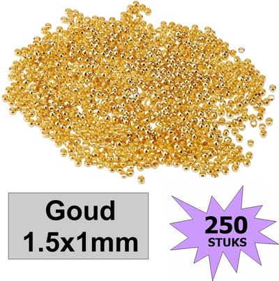 Fako Bijoux® - Knijpkralen - Knijp Kralen - Crimp Beads - Metaal - 1.5x1mm - 250 Stuks - Goudkleurig