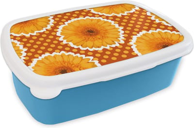 Broodtrommel Blauw - Lunchbox - Brooddoos - Bloemen - Stippen - Vintage - Patroon - 18x12x6 cm - Kinderen - Jongen