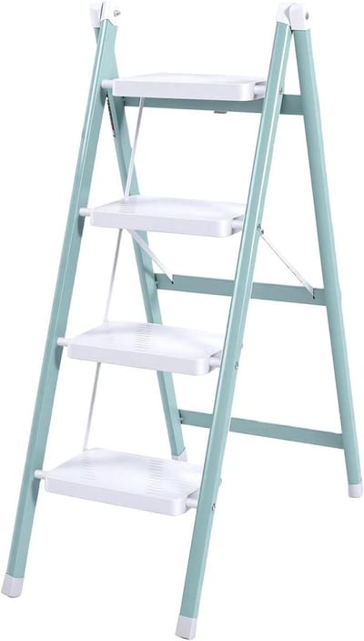 Vier-traps Ladder - Opvouwbare Kruk - Klusjes in Huis - Antislip Brede Pedalen - 4 Treden - Groen Wit