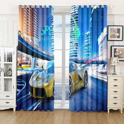 3D Sport Raceauto Print Ruit Gordijnen voor Jongens Mannen Volwassenen Landschap Woonkamer Ruimte Slaapkamer Keuken Semi - LichtblokkerendGordijnGordijn 170W200H(CM)67x79in&Rod Pocket