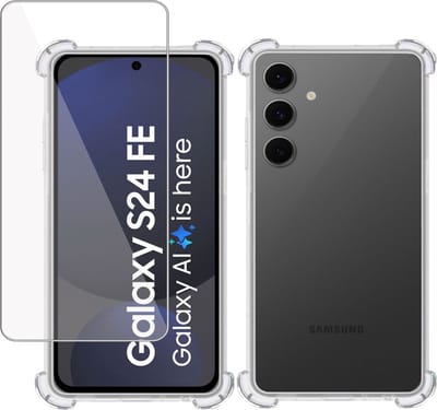 Hoesje + Screenprotector geschikt voor Samsung Galaxy S24 FE – Tempered Glass - Extreme Shock Case Transparant