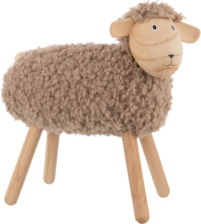J-Line decoratie Schaap - hout/kunstbont - naturel/beige - large
