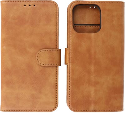 iPhone 14 Pro Hoesje Book Case Telefoonhoesje Bruin