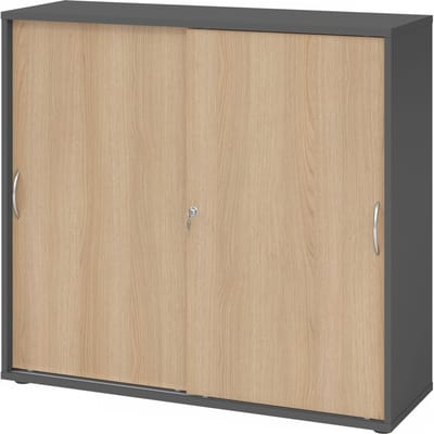 BETA 1753S | Schuifdeurkast | 3 OH - Grafiet/Eiken Metalen handgreep
