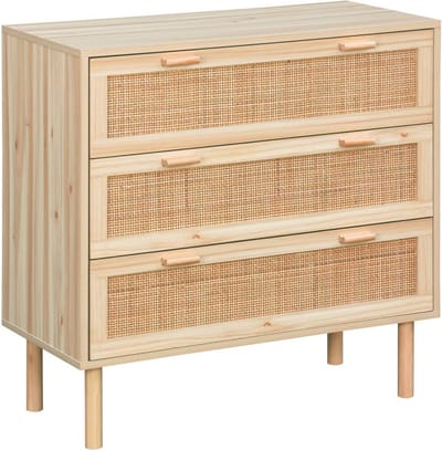 sweeek - Ladekast met 3 lades rotan en houteffect 80cm - camargue