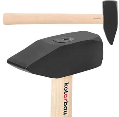 KOTARBAU® Voorhamer, 2 kg, Sloophamer, Staal, Slotenhamer, Ergonomisch, Zware, Hamer Voor Sloopwerk, Slotenmaker Hamer, Sloophamer Met Houten Steel, 40 cm, Zwart Natuurlijk