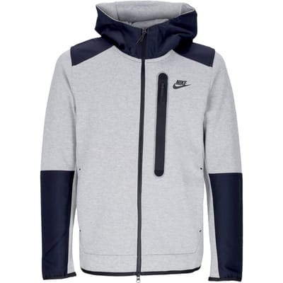 Lichtgewicht herensweatshirt met capuchon en rits Tech Fleece overlay met volledige ritssluiting DK grijs gemeleerd/zwart/zwart