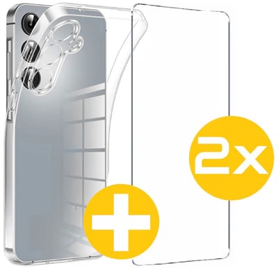 Hoesje en Screenprotector Combi Geschikt Voor Samsung Galaxy S24FE (Fan Edition) - Transparant Hoesje + 2x Screenprotector