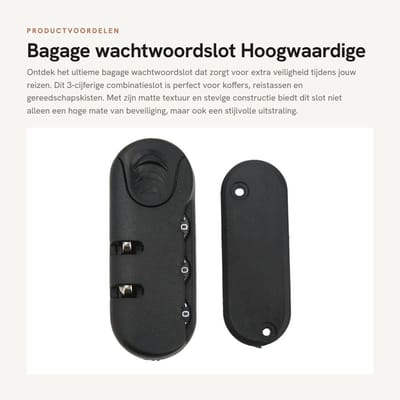 Dailygoods- Bagage Slot 3-Cijferig - Hoge Veiligheid - Combinatieslot - Kunststof/Zinklegering - Afmetingen 8x3x5,5 cm - Vervangingscode - Reisslot