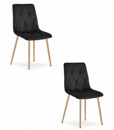 Set van 2 Eetkamerstoelen LIBRA Zwart – Houtlook Metalen Poten, Modern Velvet Bekleding, Ergonomisch Design, Max. 120 kg