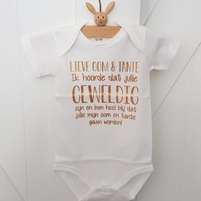 Rompertje baby met tekst oom en tante opdruk cadeau zwangerschap bekendmaking bekendmaken aankondiging zwangerschapsaankondiging - geboorte jullie worden vertellen kraamcadeau  verwachting  broer zus zwager schoonzus zwangerschap aankondiging
