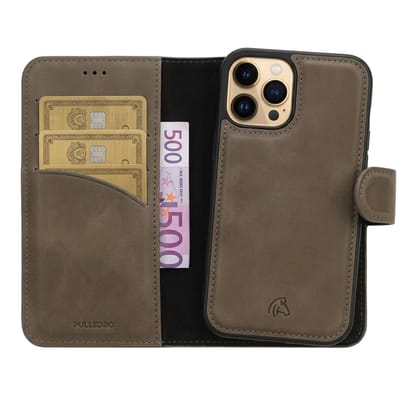 Pulledro geschikt voor iPhone 13 Uitneembare Lederen BookCase - MagSafe - RFID - Antic Coffee