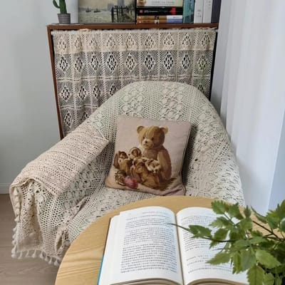 Katoen Linnen Haakwerk Uitgehold Kant Tafelkleed Rechthoekig Rond Tafel Bankhoes Huis Stofbestendig Kwast Decoratief Handdoek 100x100cm