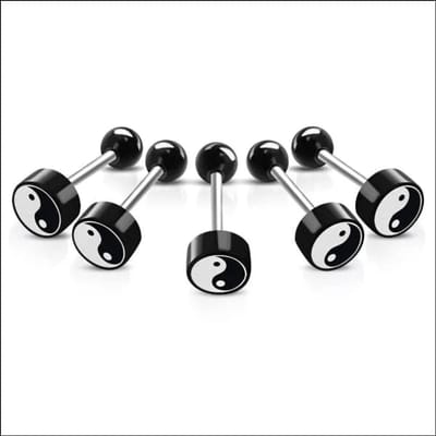 Aramat Jewels | Tongpiercings | Stalen Tongpiercing logo piercing | YingYang | |8mm | Staal | Volwassenen | Verkleurd niet