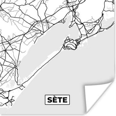 Poster Plattegrond – Kaart – Sète - Frankrijk – Stadskaart - Zwart wit - 100x100 cm XXL