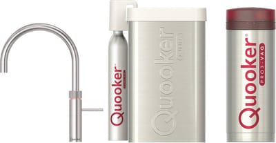 Quooker NL Fusion round kokendwaterkraan opbouw uitloop draaibaar met Pro3 reservoir & Cube reservoir RVS