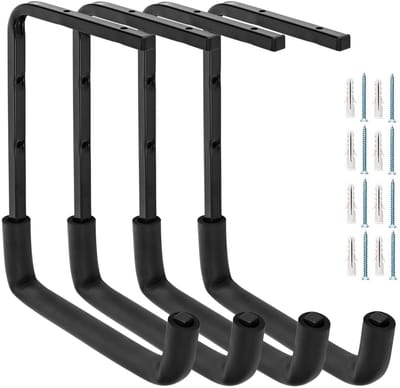JHUBERS- Garagehaken Zware Lasten - Garage Opslaghaak - Houten Ladder Hanger - Gereedschap Hanger - Zwart Staal - 24 x 32 cm