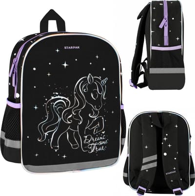 Eenhoorn holografische zwarte, verstijfde, kleuterschoolrugzak voor meisjes 31x25x10 STARPAK met een verstevigde rug