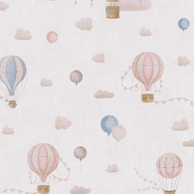 Kinderbehang Profhome 770771-GU vliesbehang glad met wolken mat crème beige blauw roze 5,33 m2
