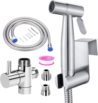 Handdouche voor Toilet met RVS Bidet en 3-Weg Ventiel voor Persoonlijke Hygiëne en Schoonmaakgemak