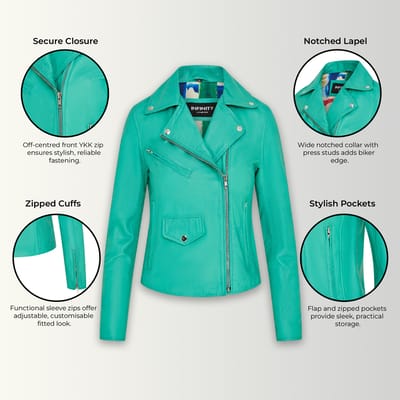 Dames Aqua Blue Classic Brando Biker leren jack - Broome