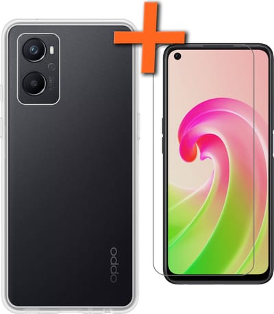 Hoes - Met Screenprotector - Geschikt voor OPPO A76 - Sterk & Shockproof - Back Cover - Siliconen Case - Telefoon Hoes - Transparant