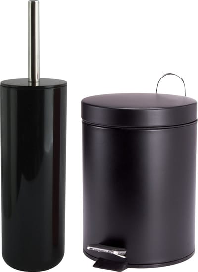 MSV Badkamer accessoires set - zwart - pedaalemmer 3L en wc/toilet-borstel - metaal/kunststof