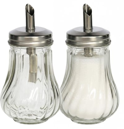 Gerimport Suikerpot / strooier - 2x - glas met RVS tuit - 210 ml - dispenser