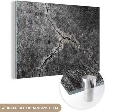 Glasschilderij zwart wit - Beton - Zwart - Wit - Steen - 150x100 cm - Schilderij glas - Decoratie slaapkamer