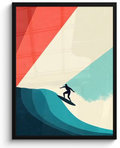 Poster in lijst - Fotolijst 60x80 cm - Posters - Surfer - Abstract - Golven - Zonnestralen - Posterlijst zwart - Decoratie - Wanddecoratie woonkamer - Muurdecoratie slaapkamer - Kerstversiering - Kerstdecoratie voor binnen - Kerstmis